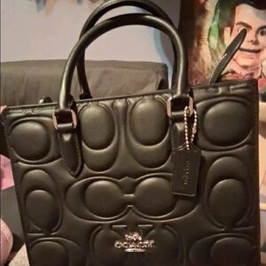 Small Maggie Coach Black Quilted Purse with Gold Hardware